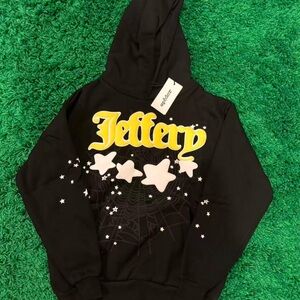 Jeffery Black Hoodie with Yellow and White Design